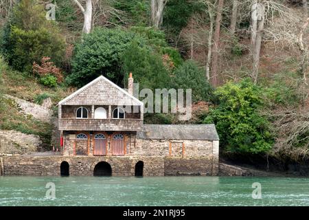 The boathouse on the river Dart at Greenway House, Devon.Once the home of the iconic author Agatha Christie. The boathouse was referenced in her books Stock Photo