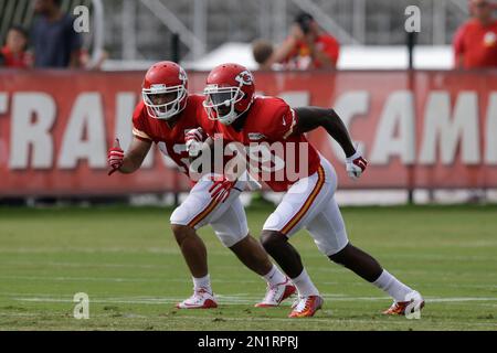 Kansas City Chiefs wide receivers Skyy Moore (24) and Corey Coleman (19)  arrive at NFL football training camp Sunday, Aug. 7, 2022, in St. Joseph,  Mo. (AP Photo/Charlie Riedel Stock Photo - Alamy