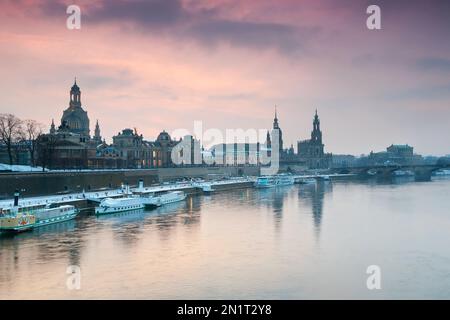 Beautiful sunset over Dresden during winter, Saxony, Germany Stock Photo
