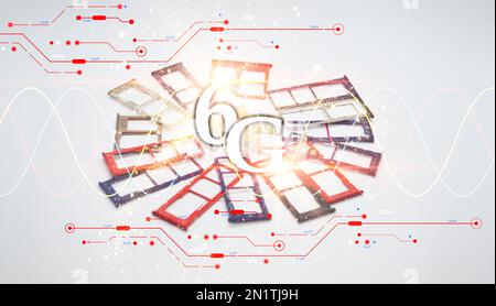 The concept of 6G network, high-speed mobile Internet, new generation networks. Business, modern technology, internet and networking concept. Stock Photo