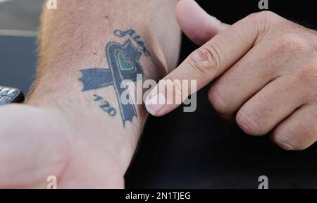 Tampa Bay Rays' Wander Franco sports a tattoo with the date he