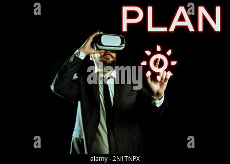 Conceptual caption Plan, Business idea Start of a detailed proposal of doing or achieving something Stock Photo