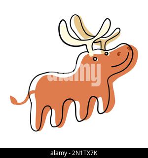 Cute Christmas Deer in cartoon flat style. Vector illustration isolated on white background. Stock Vector