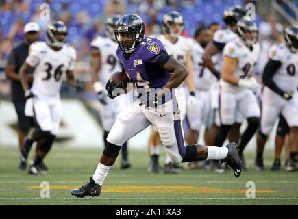 Baltimore Ravens running back Lorenzo Taliaferro (34) gains 11 yards in the  fourth quarter against the Pittsburgh Steelers at Heinz Field in Pittsburgh  on October 1, 2015. The Ravens went on to