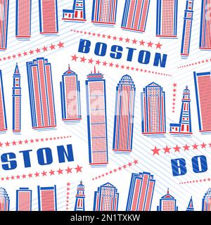 Vector Boston Seamless Pattern, repeating background with illustration of red famous boston city scape on white background for wrapping paper, decorat Stock Vector