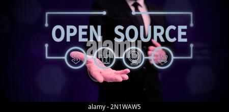 Handwriting text Open Source. Internet Concept denoting software which original source code freely available Stock Photo