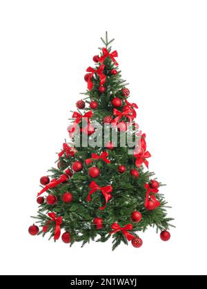 Beautifully decorated Christmas tree on white background Stock Photo
