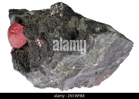 rhodochrosite crystal in matrix from Peru isolated on white background Stock Photo