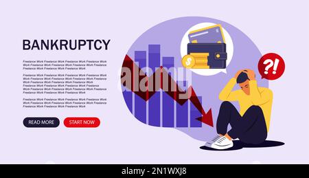 Financial problems and bankruptcy concept. Young sad depressed man ...