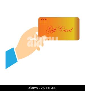 Hand holding a gift card with a gift symbol on it Stock Vector