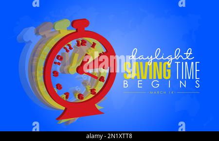 warming darkness fall concept banner design of Daylight Saving Time begins observed on March 14 Stock Vector