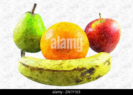 oil painting fruits on white backround Stock Photo