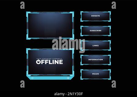 Live gaming overlay vector with a dark background. Online gaming overlay design for online gamers. Futuristic ice color streaming overlay design with Stock Vector