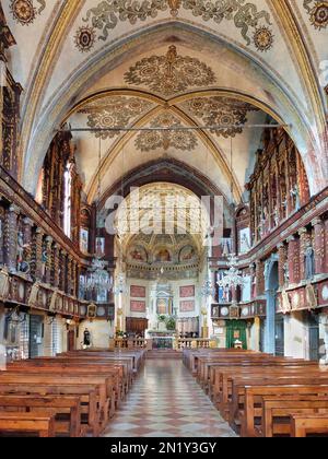 The nave of the medieval Sanctuary of of the Blessed Virgin Mary of Grace overlooking Lake Superior near Mantua. Stock Photo