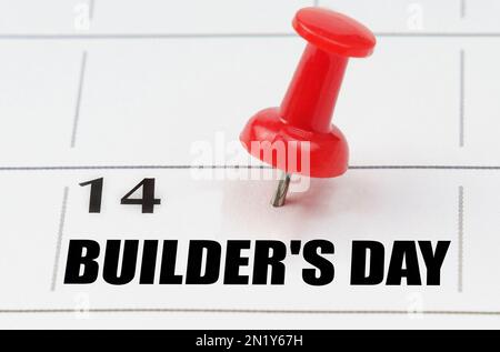 International holidays. On the calendar grid, the date and name of the holiday - Builders Day Stock Photo