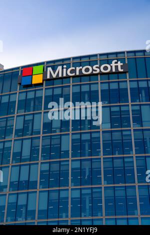 Facade of the French headquarters of Microsoft, an American multinational company that develops, manufactures, licenses and markets computer software Stock Photo