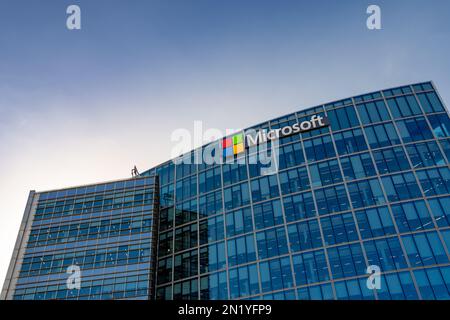 Facade of the French headquarters of Microsoft, an American multinational company that develops, manufactures, licenses and markets computer software Stock Photo