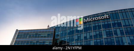 Facade of the French headquarters of Microsoft, an American multinational company that develops, manufactures, licenses and markets computer software Stock Photo