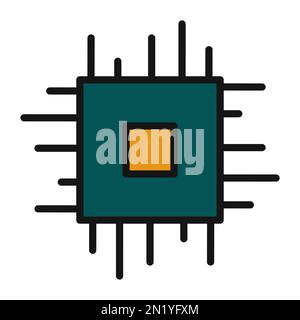CPU Chip line icon isolated on white background. Black flat thin icon on modern outline style. Linear symbol and editable stroke. Simple and pixel per Stock Vector