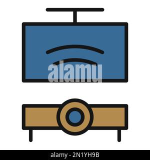 Projector line icon isolated on white background. Black flat thin icon on modern outline style. Linear symbol and editable stroke. Simple and pixel pe Stock Vector