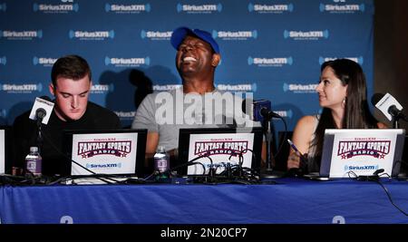 SiriusXM host Pilar Lastra, left, and fellow host Lisa Ann make their picks  during the SiriusXM Celebrity Fantasy Football Draft 2015 at the Hard Rock  Hotel Casino Lake Tahoe in Stateline, NV