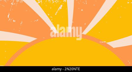 Retro Groovy sun rays background collection. Retro vintage texture design the 70s, y2k. Groovy hippie sun background striped in the center. Sunburst v Stock Vector