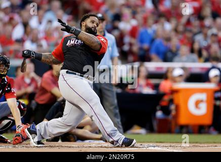 American League's Prince Fielder, of the Texas Rangers, reacts during the  MLB All-Star baseball Home Run Derby, Monday, July 13, 2015, in Cincinnati.  (AP Photo/Jeff Roberson Stock Photo - Alamy