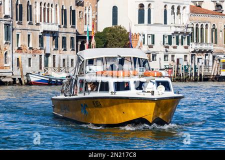 Alilaguna boat on Canal Grande, Grand Canal, Venice, Veneto, Italy, Europe Stock Photo