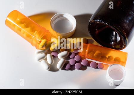 Opioid epidemic/Addiction, Prescription drugs, Alcohol addiction, Drug & Alcohol abuse,Suicide. Suicide & Crisis hotline! Stock Photo