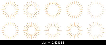 Set of sunset beams. Bursting sun rays. Fireworks. Design can use for web and mobile app. Vector illustration Stock Vector