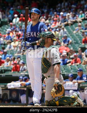 Texas Rangers' Joey Gallo is congratulated by teammates during a baseball  game against the Oakland Athletics in Oakland, Calif., Thursday, July 1,  2021. (AP Photo/Jeff Chiu Stock Photo - Alamy