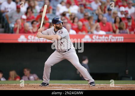 Houston Astros' Evan Gattis during the fourth inning of a baseball game  against the Los Angeles Angels, Tuesday, June 23, 2015, in Anaheim, Calif.  (AP Photo/Jae C. Hong Stock Photo - Alamy