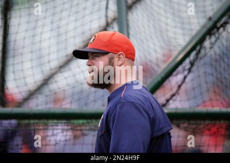 Houston Astros' Evan Gattis during the fourth inning of a baseball game  against the Los Angeles Angels, Tuesday, June 23, 2015, in Anaheim, Calif.  (AP Photo/Jae C. Hong Stock Photo - Alamy