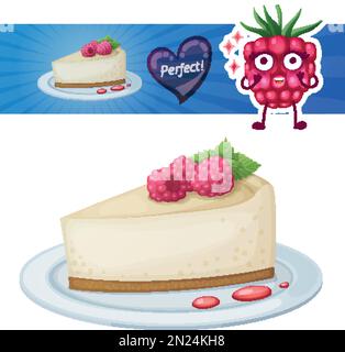 Cheesecake with raspberry icon, cartoon vector illustration with berry character Stock Vector
