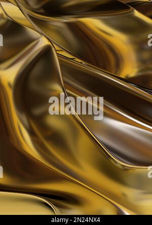 Golden beautiful different curve organic and fluid metal plate abstract dramatic modern luxurious luxury luxury 3D rendering graphic design element ba Stock Photo