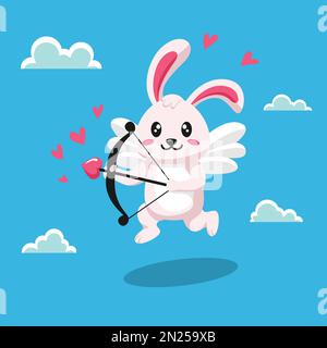 Flat Illustration of Bunny, Cupid Love. Valentine's Day Vector Illustration. Stock Vector
