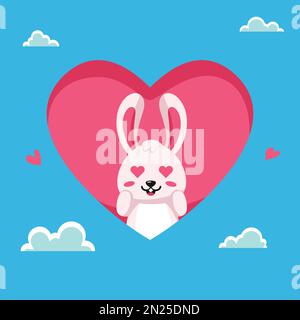 Flat Illustration of Bunny Falling in Love. Valentine's Day Vector Illustration. Stock Vector