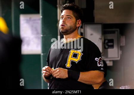 Pittsburgh Pirates catcher Francisco Cervelli stands in the dugout before a  baseball game against the San Francisco Giants in Pittsburgh, Saturday,  April 20, 2019. (AP Photo/Gene J. Puskar Stock Photo - Alamy