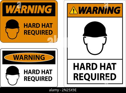 Warning Hard Hat Required Sign On White Background Stock Vector