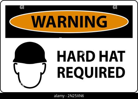 Warning Hard Hat Required Sign On White Background Stock Vector