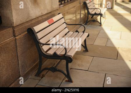 Public Bench Outdoors park woodend Stock Photo