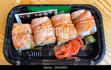 Sushi in plastic container takeout dinner Stock Photo