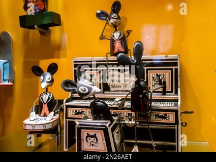 Mickey mouse piano toys. Mickey mice orchestra, playing on piano toys. USA Stock Photo