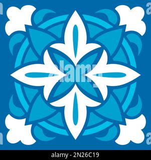 Portuguese floor tiles azulejo, mosaic with floral pattern. Vector Azulejo floor tile abstract geometric majolica. Mediterranean moroccan talavera Stock Vector