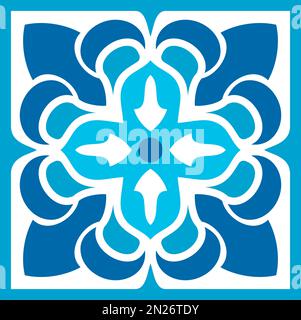 Patterned azulejo floor tile abstract geometric background. Vector seamless mediterranean Portuguese floor tile, floor cement talavera tile Stock Vector
