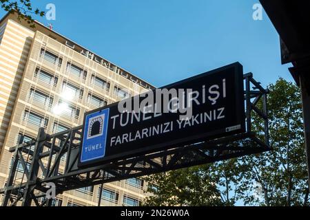 Tunnel entrance sign above central road in Istanbul Turkey Stock Photo