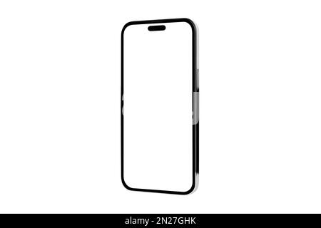 Smartphone iPhone Mockup Black Frameless With a White Screen, Based on a High-quality Studio shot, frameless design, Connect, Data, Digital Display Stock Photo
