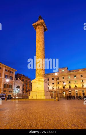 Marcus Aurelius Column on Piazza Colonna in downtown Rome Italy. Stock Photo