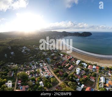 Aerial panorama of San Juan Del sur city in Nicaragua on sunrise light Stock Photo