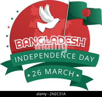 Happy Independence Day of Bangladesh on March 26th Illustration with Waving Flag and Victory Holiday in Flat Hand Drawn for Landing Page Templates Stock Vector